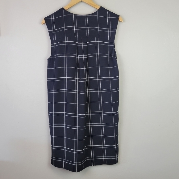 Leith Everyday Shift Dress Window Pane Plaid Pockets Sleeveless Black White S - Picture 4 of 10